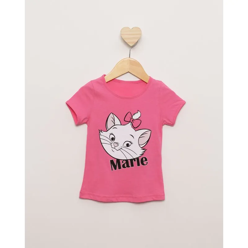 Camiseta Bebê Disney Marie Manga Curta Rosa 3