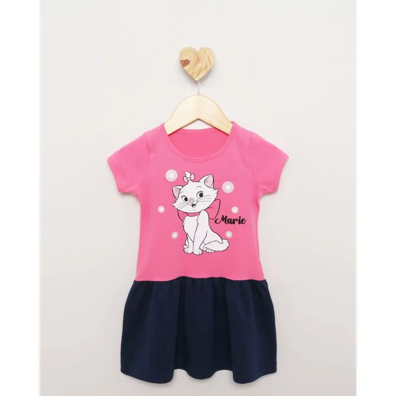 Vestido Bebê Manga Curta Disney Marie Rosa 1