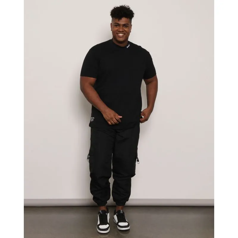 Calça Plus Size Masculina Jogger Bolso Cargo Com Faixa Preta G1