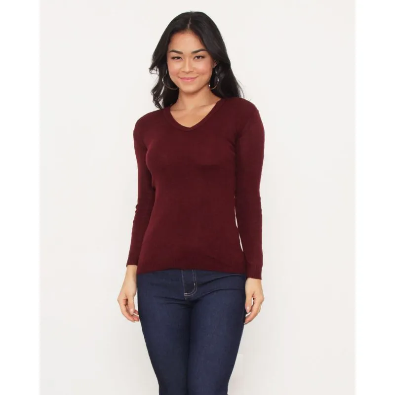 Blusa Feminina Tricô Decote V Vinho G