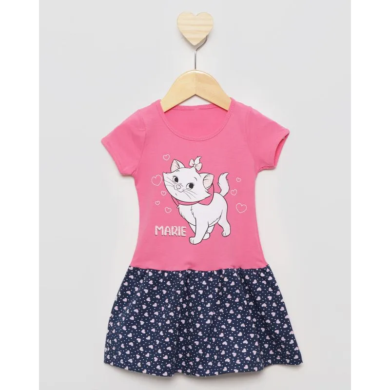 Vestido Bebê Manga Curta Disney Marie Curto Rosa 3