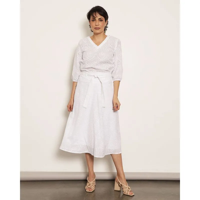 Saia Feminina Berry & Co. Midi Laise com Cordão Branca P