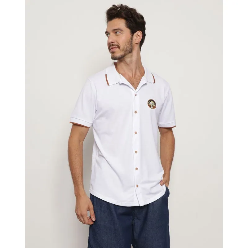 Camisa Masculina Manga Curta Piquet Com Botões Branca GG