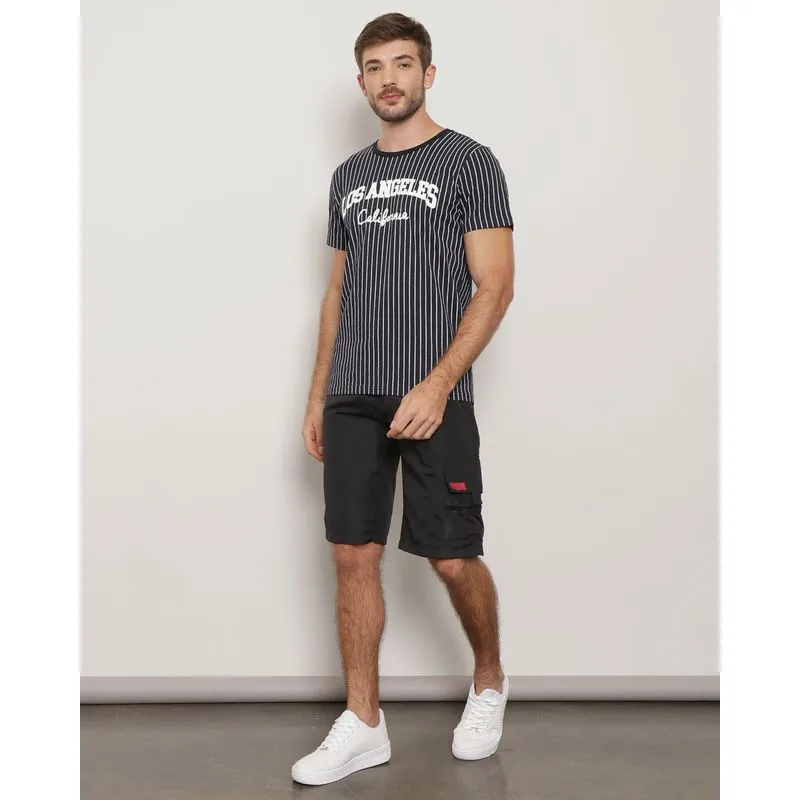 Bermuda Masculina Reta Cargo Preta M