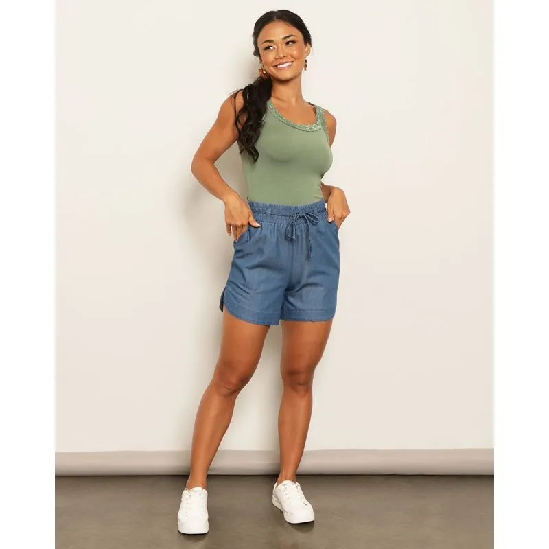 Short Feminino Liocel Berry & Co. Boxer com Cinto Azul Claro GG