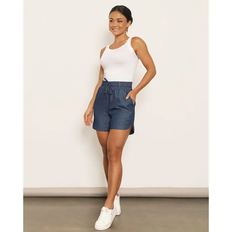 Short Feminino Liocel Berry & Co. Boxer com Cinto Azul GG