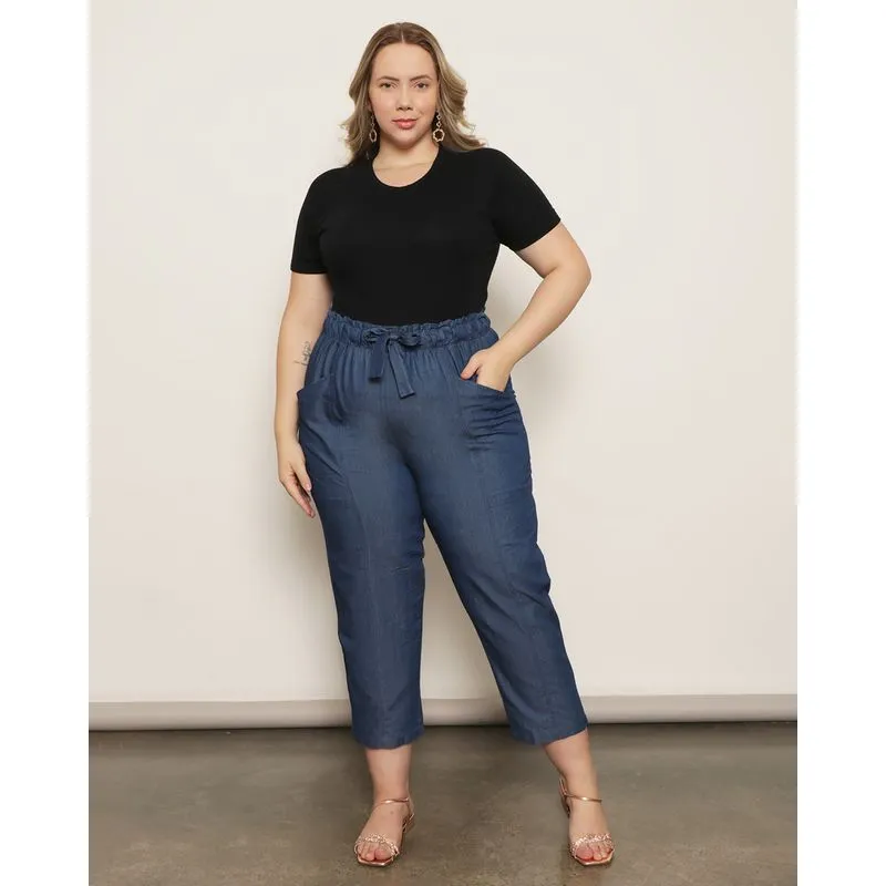 Calça Plus Size Feminina Berry & Co. Liocel Clochard Azul G1