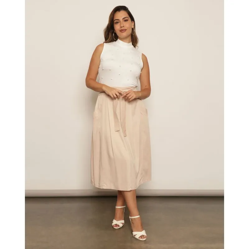 Saia Feminina Midi Viscose Berry & Co. Bege G