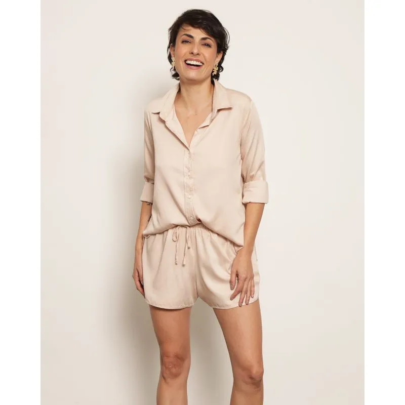 Camisa Feminina Berry & Co. Manga Longa Viscose Bege M