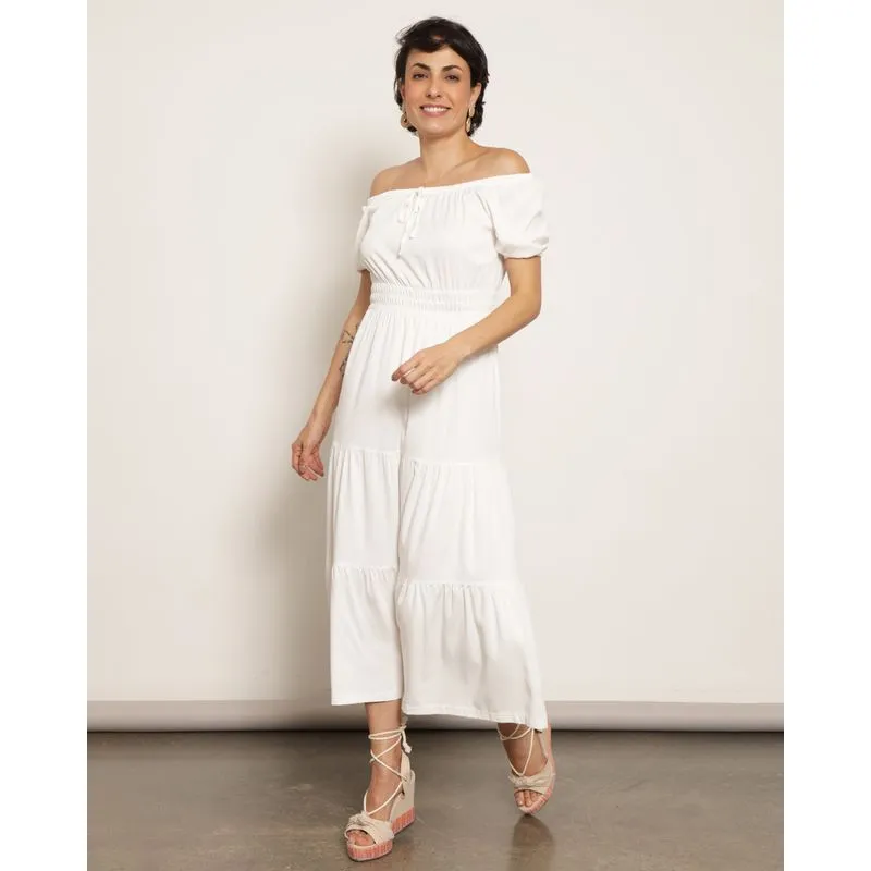 Vestido Feminino Midi Berry & Co. Lastex Branco M