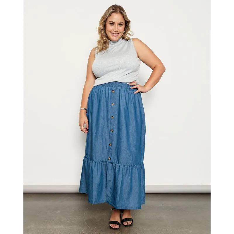 Saia Feminina Plus Size Berry & Co. Três Marias Azul G2