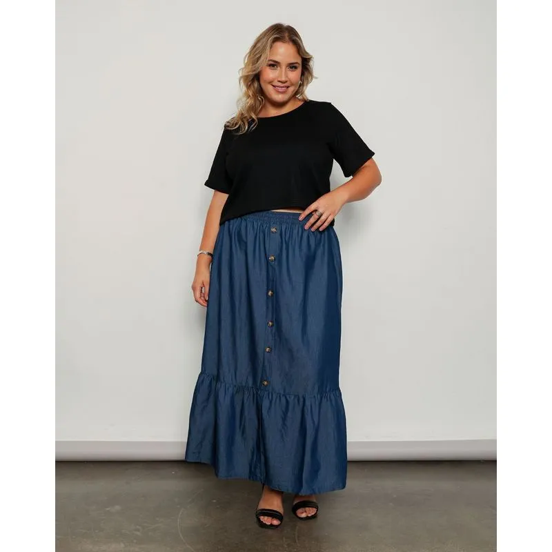 Saia feminina Plus Size Berry & Co. Três Marias Azul G3