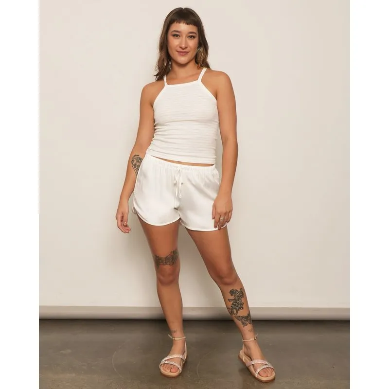 Short Feminino Boxer Viscose Com Cordão Branco M