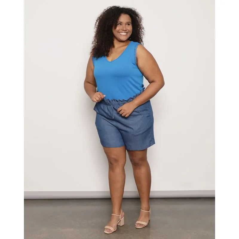 Short Plus Size Berry & Co. Feminino Clochard com Bolso Azul G3