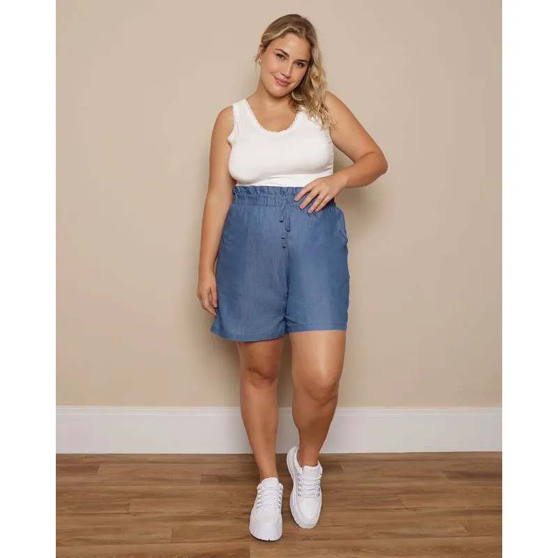 Short Plus Size Feminino Liocel Curto Clochard Azul G1