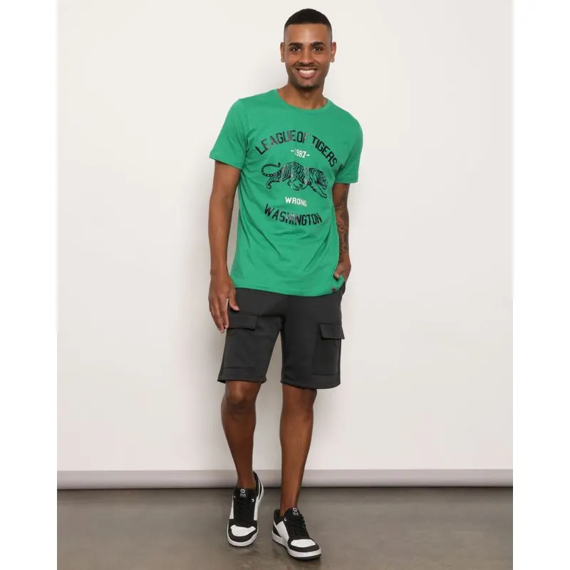 Bermuda Masculina Reta Helanca Bolso Frontal Preta GG