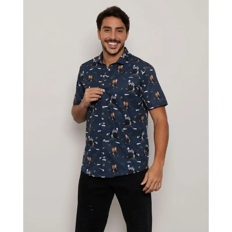 Camisa Masculina Warner Manga Curta Estampada Tom e Jerry Marinho UN
