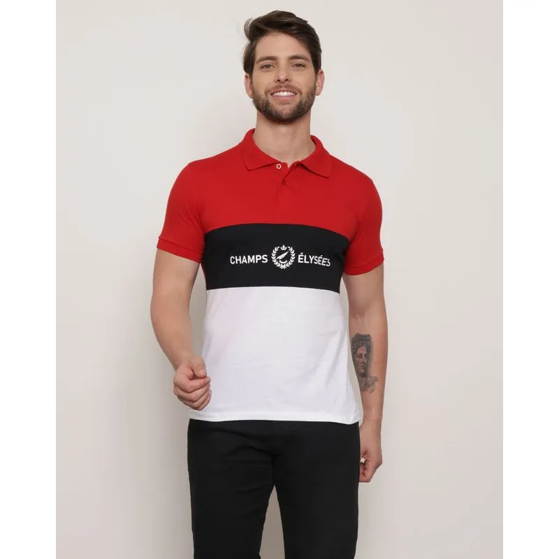 Polo Masculina Recorte Estampa Manga Curta Vermelha M