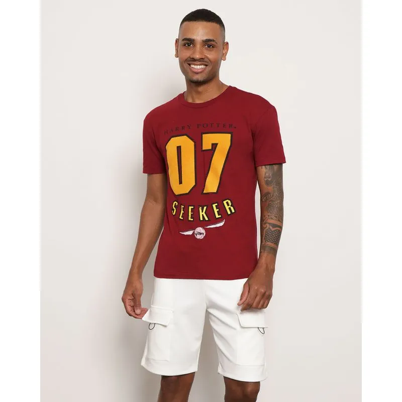 Camiseta Masculina Manga Curta Warner Harry Potter Flocada Vermelha M