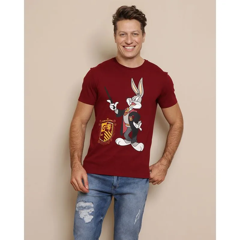 Camiseta Masculina Warner Estampa Pernalonga de Harry Potter Vinho GG