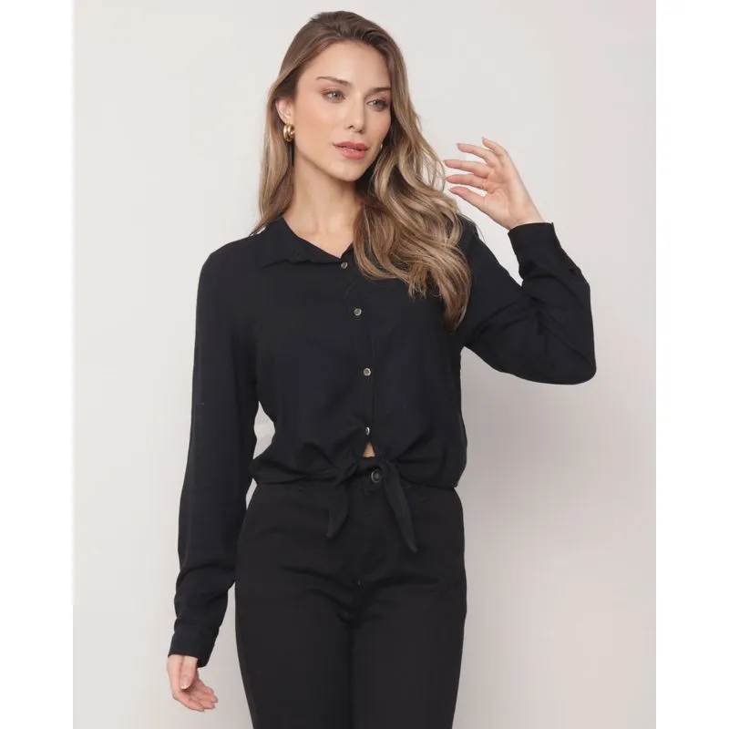 Camisa Feminina Manga Longa Viscose Preta GG