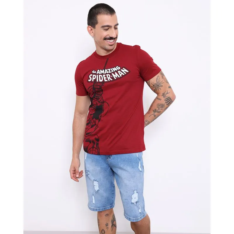 Camiseta Masculina Marvel Estampa Homem Aranha Manga Curta Gola Careca Vinho M
