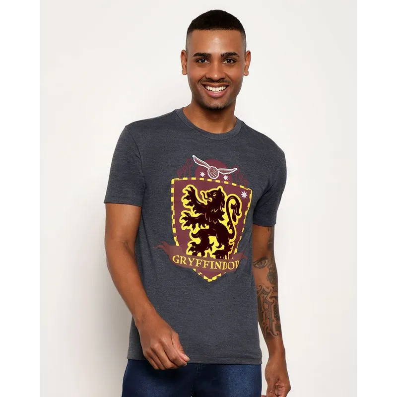 Camiseta Masculina Manga Curta Harry Potter Mescla Cinza GG
