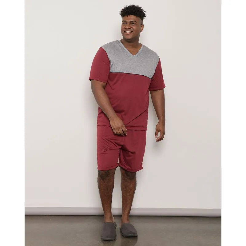 Pijama Plus Size Masculino Curto Recorte Vinho G2