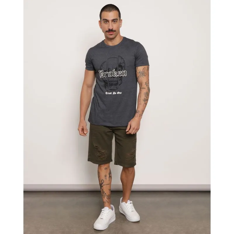 Bermuda Masculina Sarja Destroyed Verde 48
