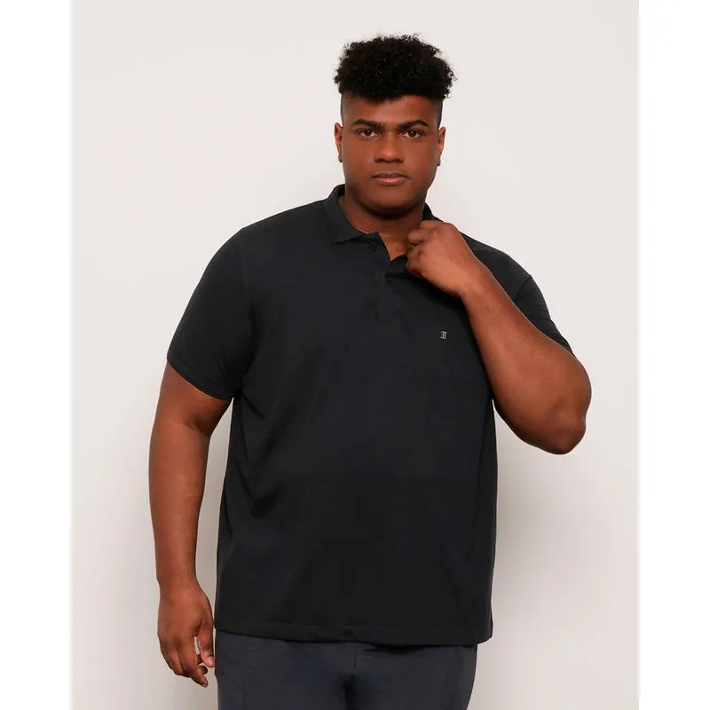 Polo Plus Size Masculina Manga Curta Piquet Preta G2