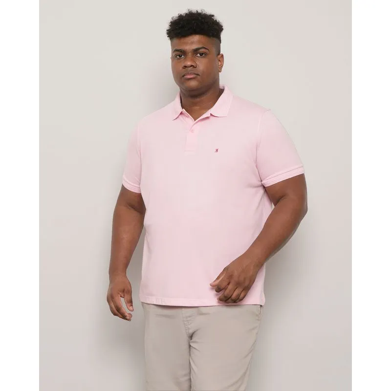 Polo Plus Size Masculina Manga Curta Botões Rosa G3