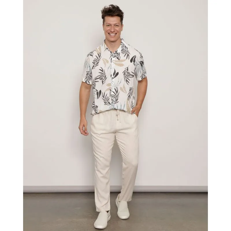 Calça Masculina Linho Reta Com Cordão Bege M