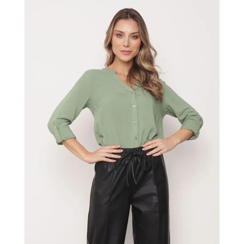 Camisa Feminina Gola Padre Berry & Co. Viscose Verde P