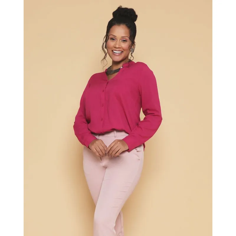 Camisa Feminina Gola Padre Berry & Co. Manga Longa Rosa P