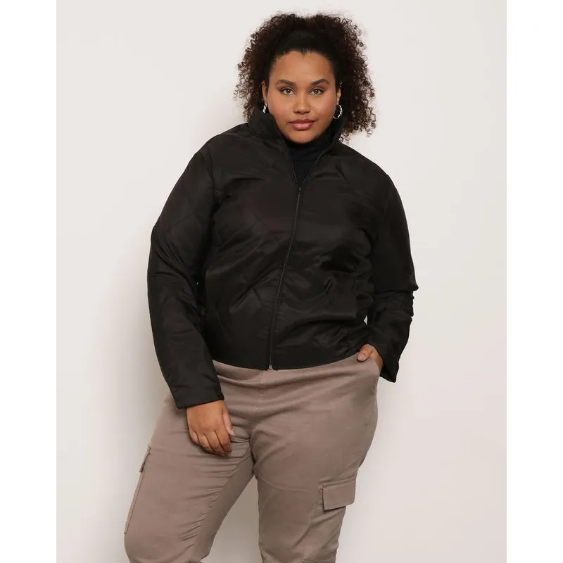 Jaqueta Plus Size Feminina Matelassê Preta G4