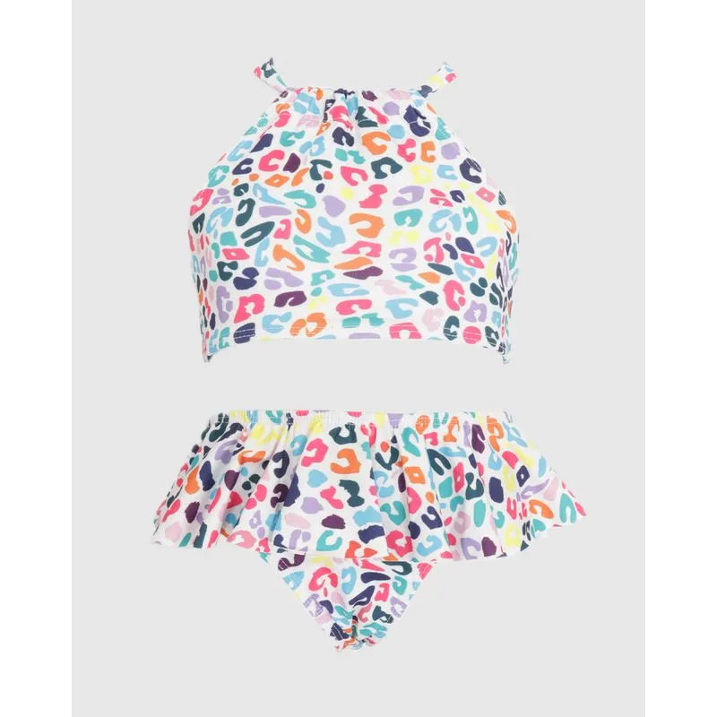 Conjunto Biquíni Infantil Com Babado Estampado Branco 4