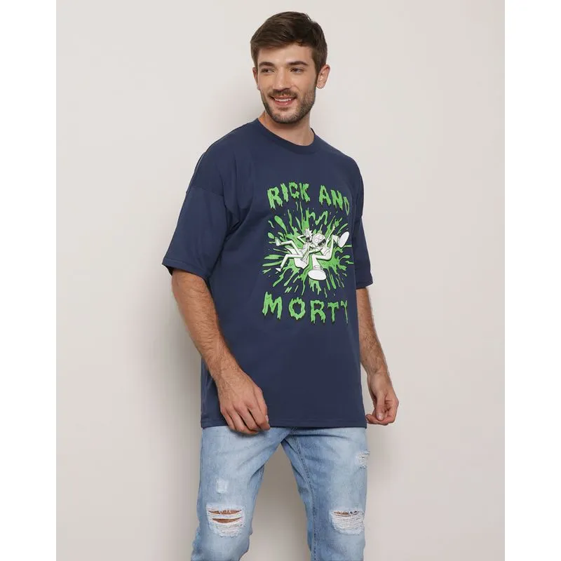 Camiseta Masculina Warner Manga Curta Oversized Rick And Morty Marinho P