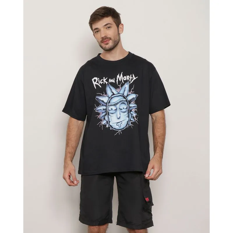 Camiseta Masculina Rick and Morty Manga Curta Preta M