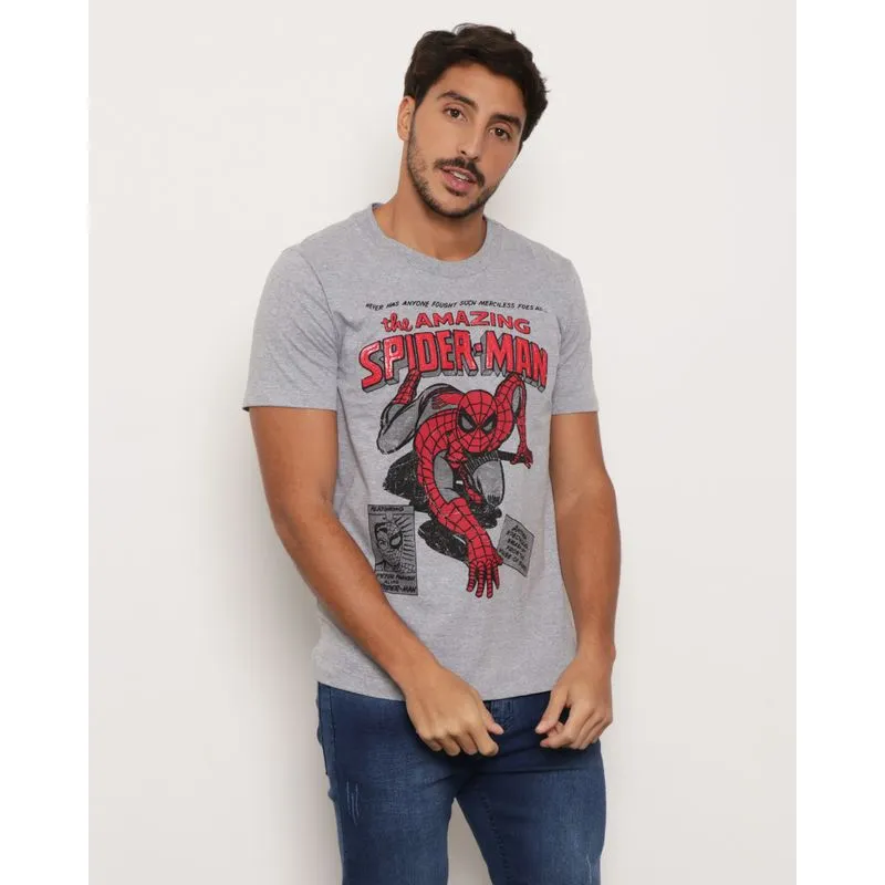 Camiseta Masculina Marvel Homem Aranha Manga Curta Cinza GG