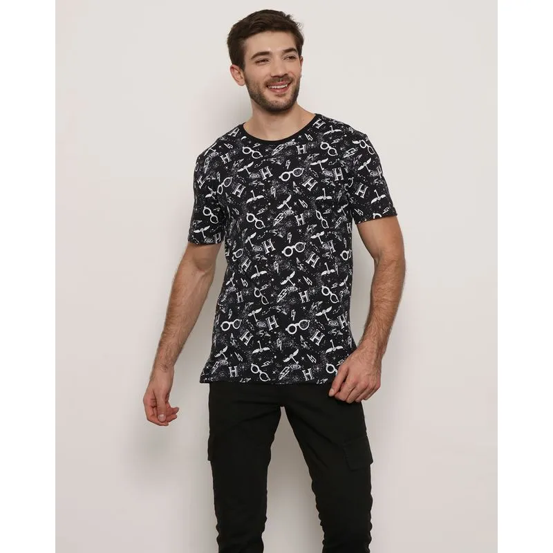 Camiseta Masculina Harry Potter Estampada Preta GG
