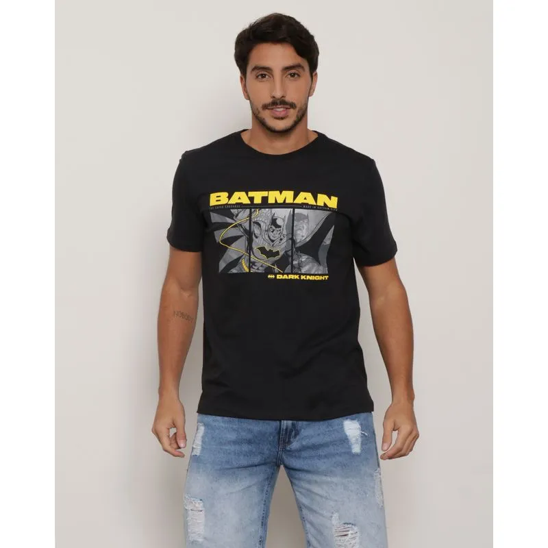 Camiseta Masculina Dc Comics Batman Manga Curta Preta G
