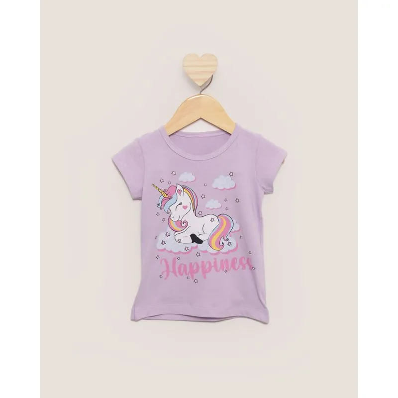 Blusa Bebê Manga Curta Estampa Unicórnio Lilás Claro 3