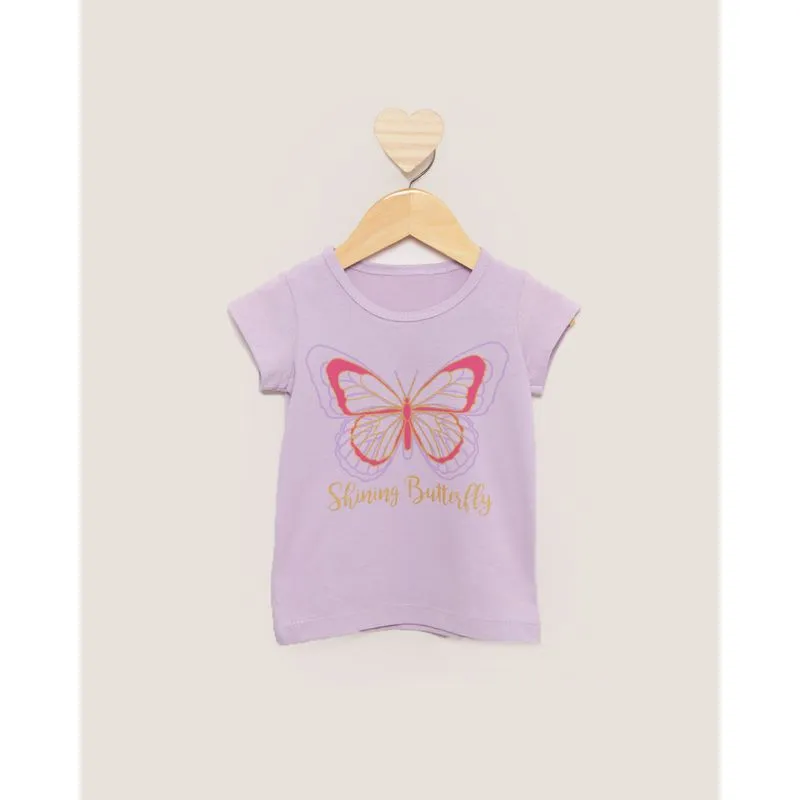Blusa Bebê Manga Curta Estampa Borboleta Lilás Claro 2