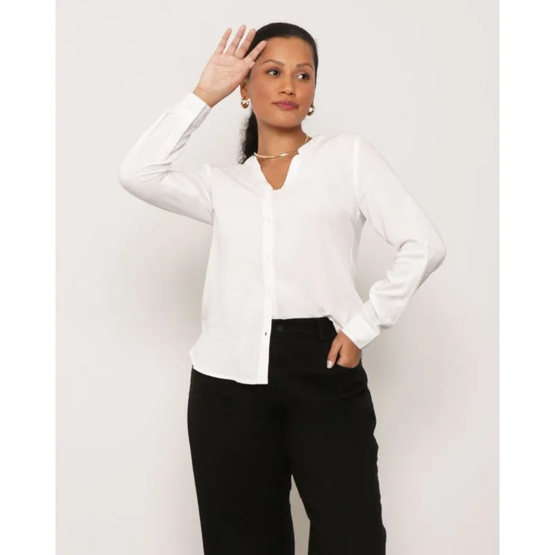 Camisa Feminina Gola Padre Lisa Viscose Off White GG