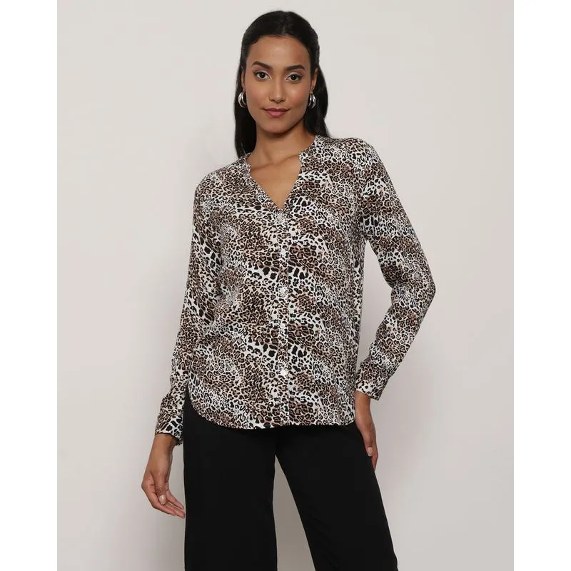 Camisa Feminina Gola Padre Berry & Co. Viscose Marrom P