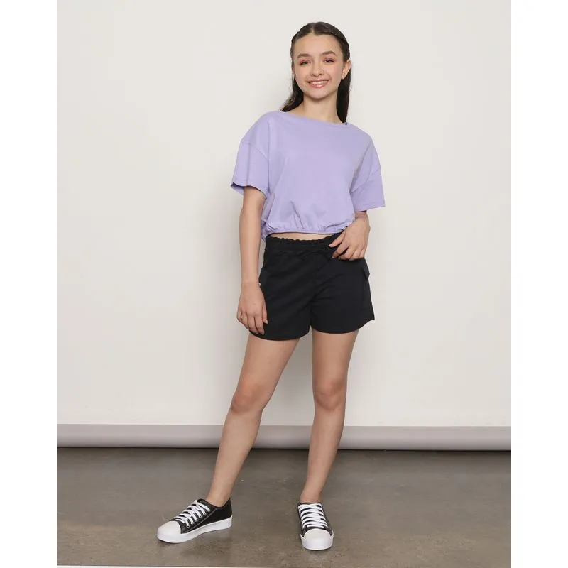Shorts Juvenil Moletinho Curto Com Bolso Cargo Preto 16