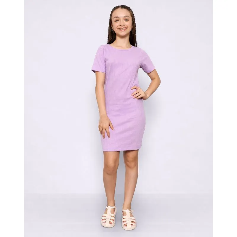 Vestido Juvenil Menina Manga Curta Canelado Lilás 12