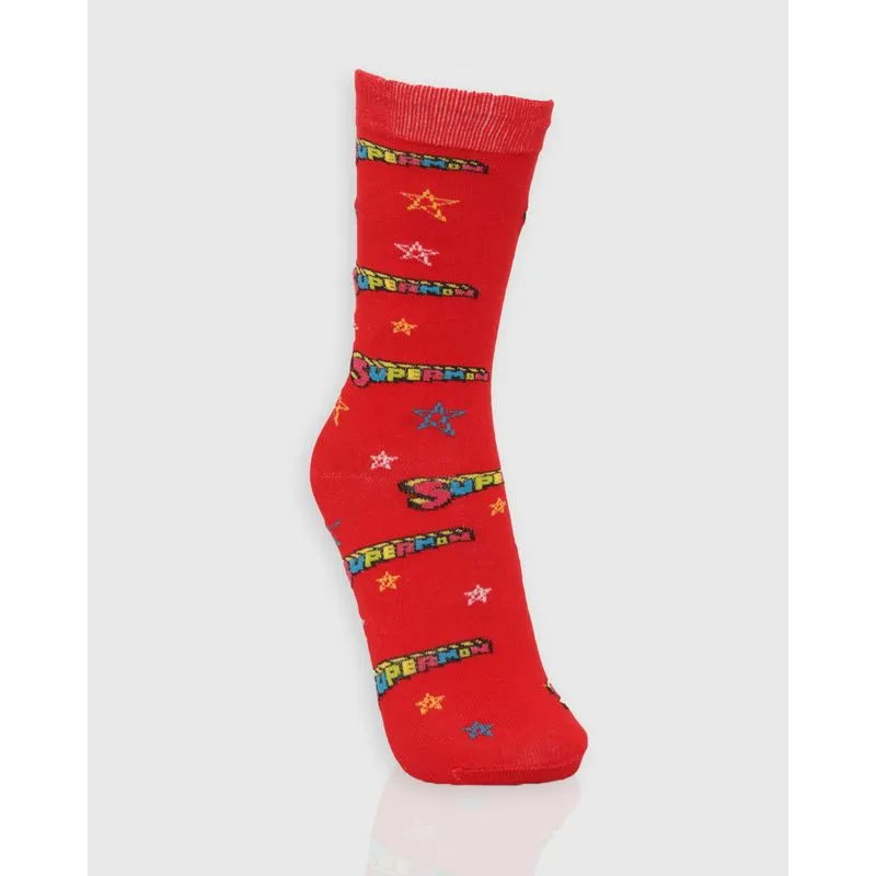 Meia Masculina Cano Longo Estampa Super Homem DC Comics Vermelha 33 A 40