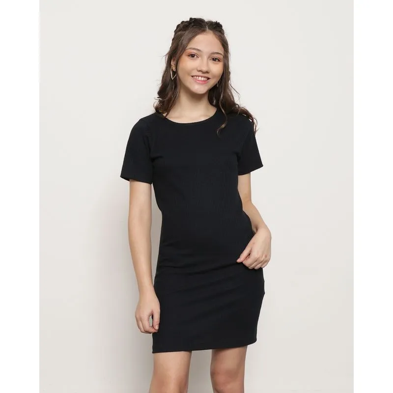 Vestido Juvenil Manga Curta Canelado Preto 10