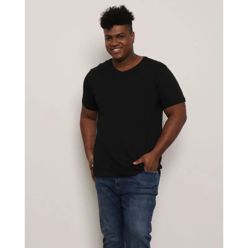 Camiseta Plus Size Masculina Básica Manga Curta Preta G1